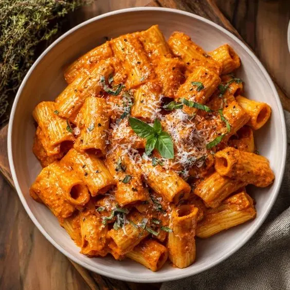Baked ziti with tomato sauce served at Nino's Pizzeria, Patchogue NY