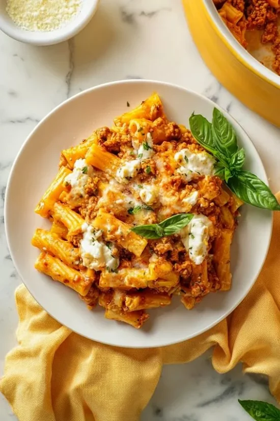 Baked ziti at Italian restaurant in Patchogue